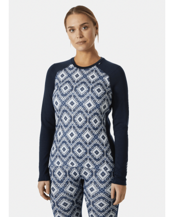 Women Lifa Merino Midweight Gra Crew Navy Star Pixel model